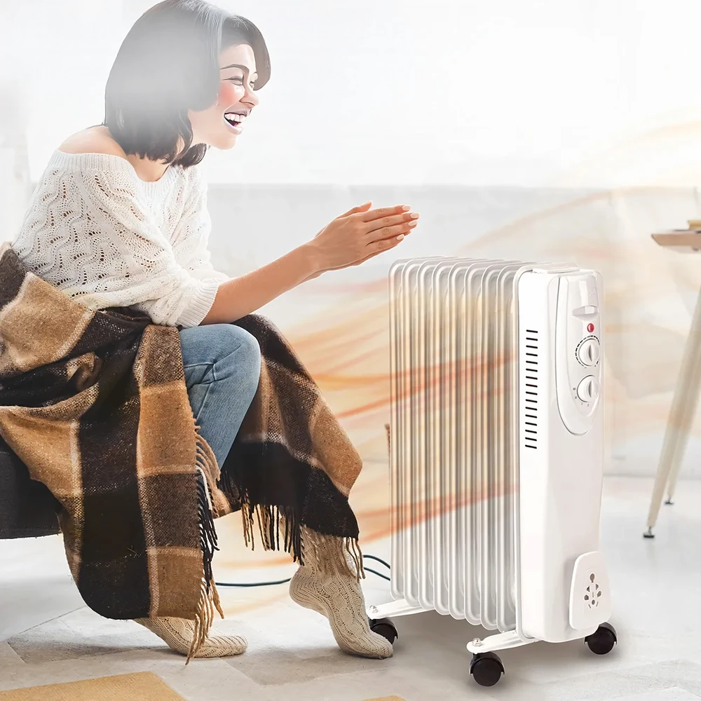 Grzejnik Alyvu užpildytas elektrinis radiatorius su energiją taupančiu termostatu, 1500 W, 7 briaunų, didelis