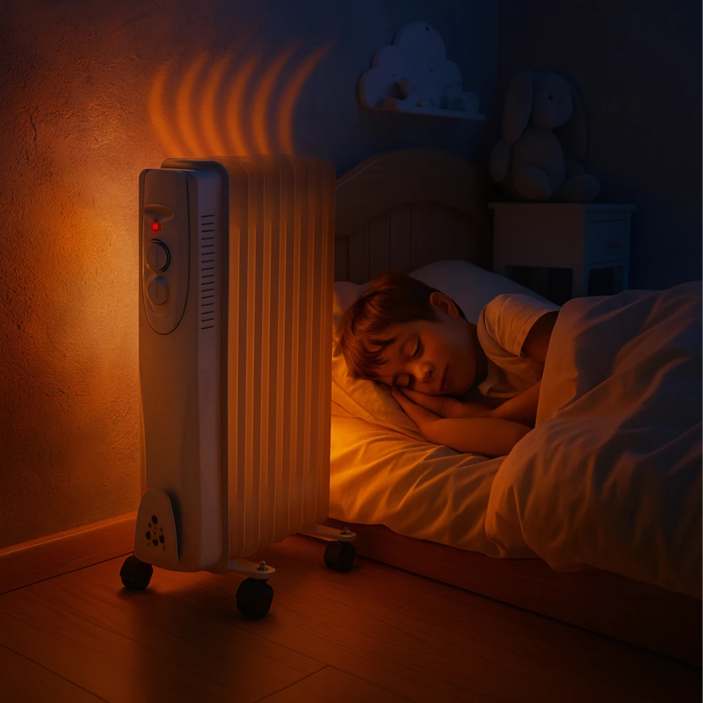 Grzejnik Alyvu užpildytas elektrinis radiatorius su energiją taupančiu termostatu, 1500 W, 7 briaunų, didelis