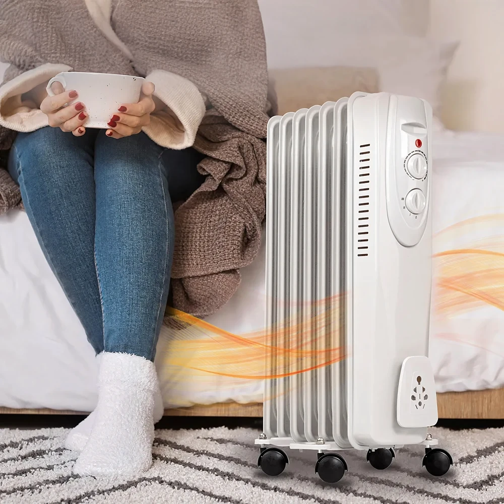 Grzejnik Alyvu užpildytas elektrinis radiatorius su energiją taupančiu termostatu, 1500 W, 7 briaunų, didelis