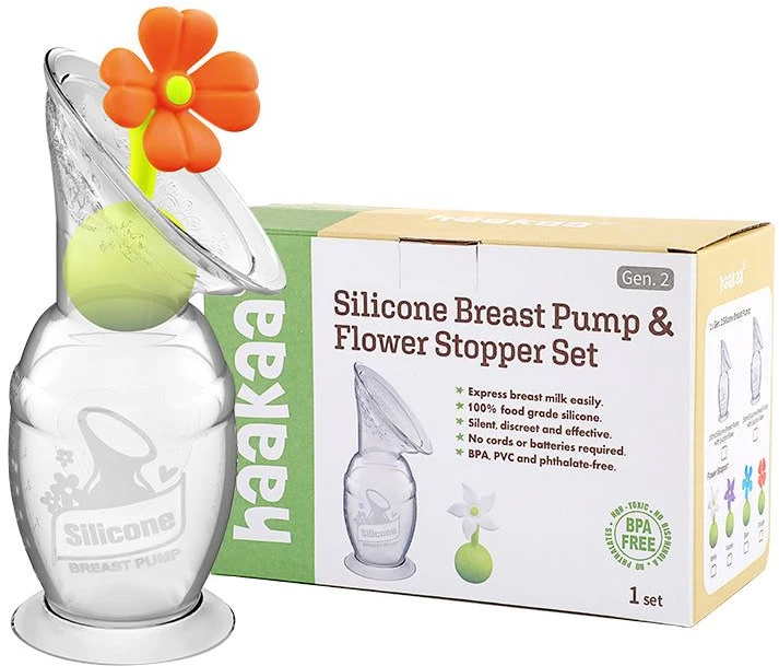 „Haakaa“ – 2 kartos silikoninis krūties pompos ir žiedo kamštelio rinkinys – 100 ml