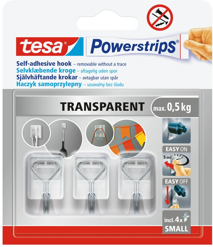 Haczyki Drabužių kabliukas Tesa Powerstrips, 3 vnt., skaidri