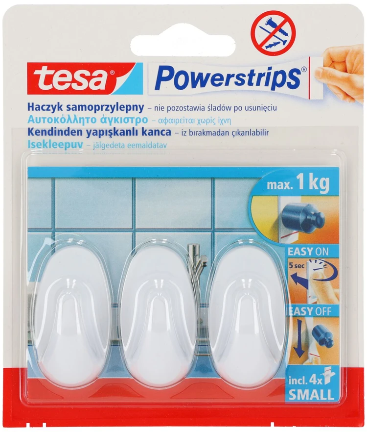 Tesa Kabliukai OVALE, mini, balti, 3 vnt.