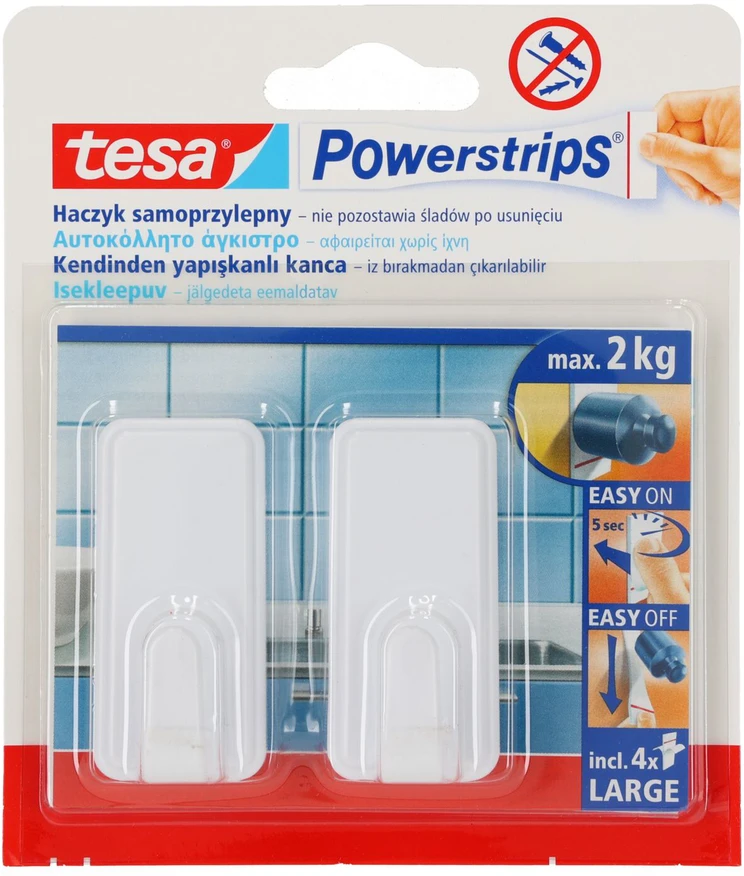 Tesa Kabliukai CLASSIC, balti, 2 vnt.