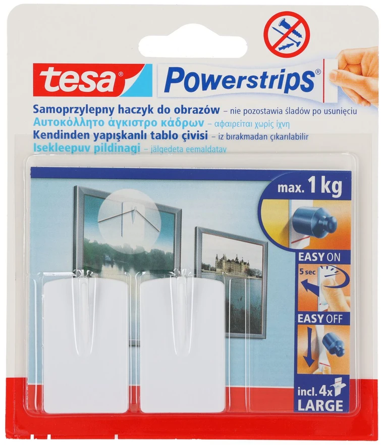 Tesa Haczyki „Powerstrips“ lipnūs kabliukai paveikslams, 2 vnt., balti