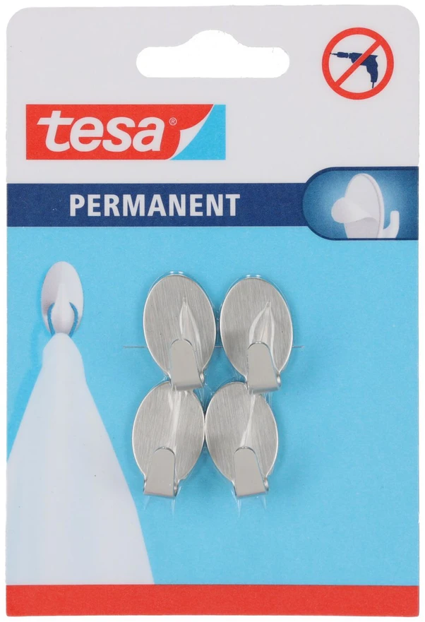 Tesa Haczyki Stacionarūs kabliukai, 4 vnt., "xs", ovalo formos, metaliniai