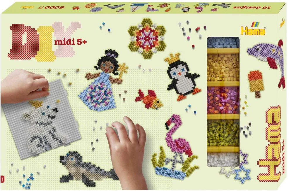 Hama Beads Hama - dovanų dėžutė apie 6000 karoliukų + 3 lėkštutės (383047)