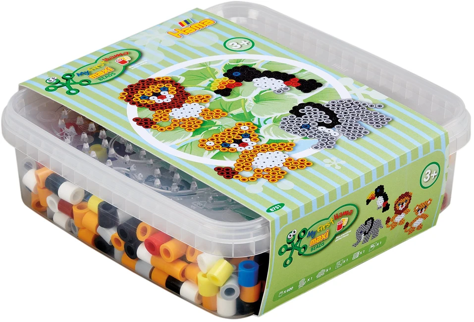 Hama Beads Hama - Maxi karoliukai - 600 karoliukų ir 1 perforuota lenta dėžutėje (8751)