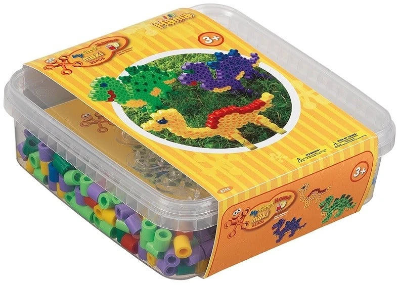 Hama Beads Hama - Maxi karoliukai - 600 karoliukų ir 1 perforuota lenta dėžutėje - Dinozauras (8742)