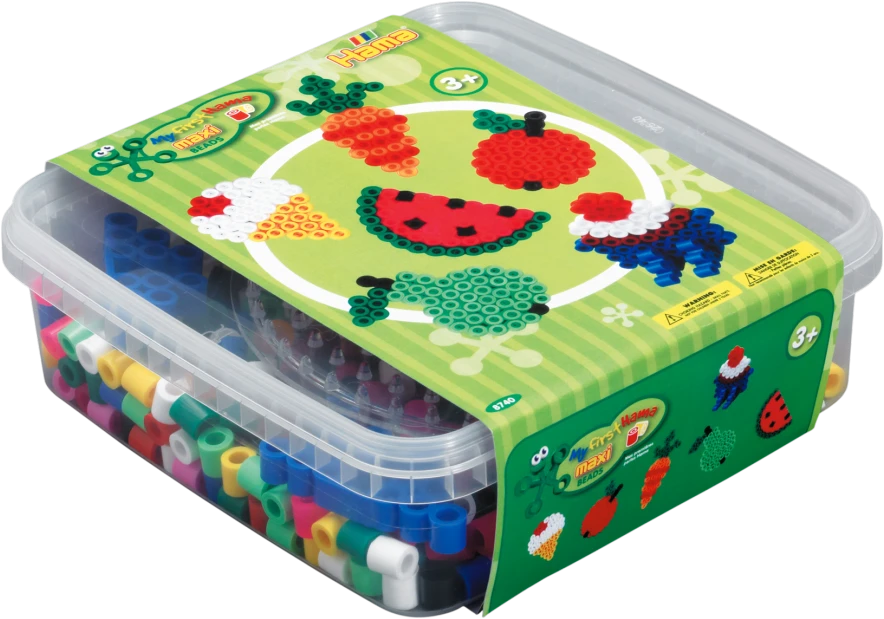 Hama Beads Hama - Maxi karoliukai - 600 karoliukų ir 1 perforuota lenta dėžutėje - Vaisiai (8740)
