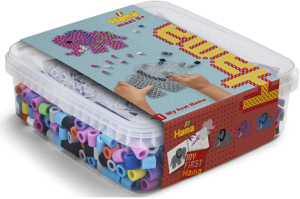 Hama Beads Hama - Maxi karoliukai ir smeigtukų plokštelė kibirėlyje - Dramblys (388753)