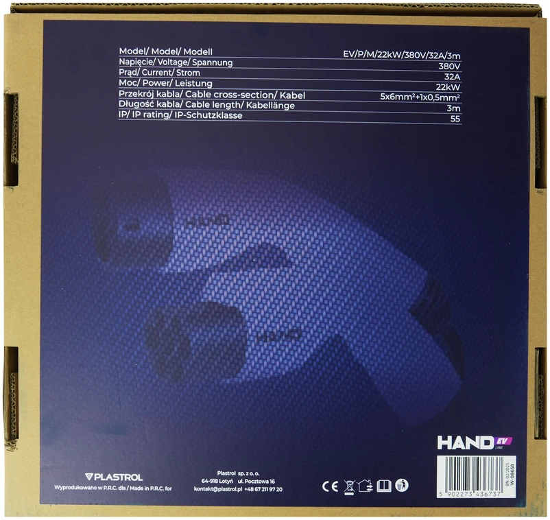 Plastrol Automobilių įkrovimo kabelis, 2 tipas; 22 kW; 380 V; 32 A; IP55; kabelio ilgis 3 m.