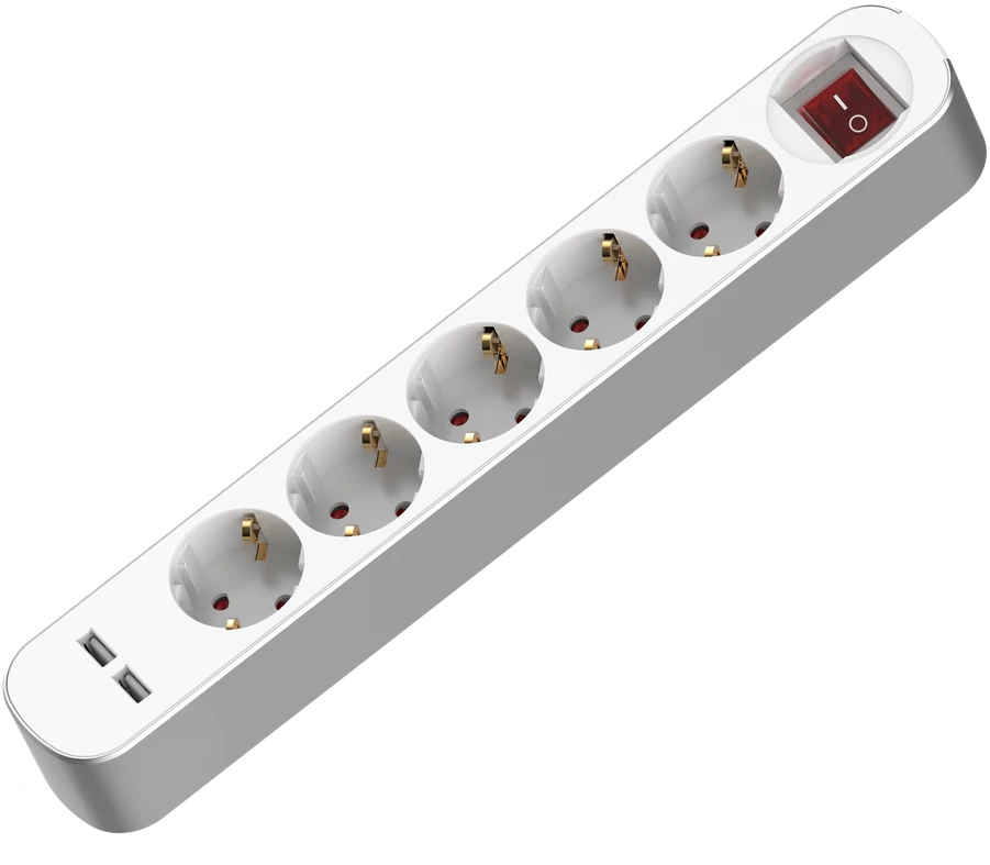 Hand Home Przedłużacz su pięciokrotnym gniazdem su wyłącznikiem; schuko i usb; 5x2p+su; 16a; 1,5m; balta