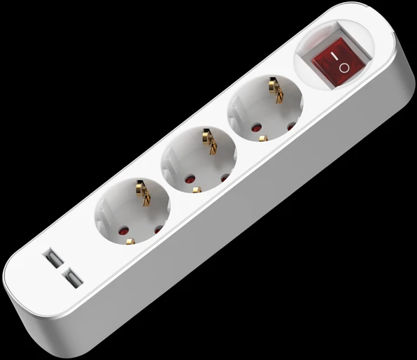 Hand Home Przedłużacz su trzykrotnym gniazdem su wyłącznikiem; schuko i usb; 3x2p+su; 16a; 3m; balta