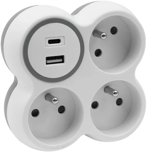 Hand Home Trilypis skirstytuvas, 3x kištukiniai lizdai su įžeminimu, 1x USB A lizdas -18W, 1x USB C lizdas – PD 20W