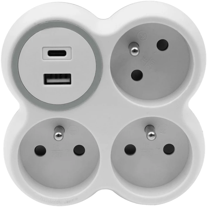 Hand Home Trilypis skirstytuvas, 3x kištukiniai lizdai su įžeminimu, 1x USB A lizdas -18W, 1x USB C lizdas – PD 20W