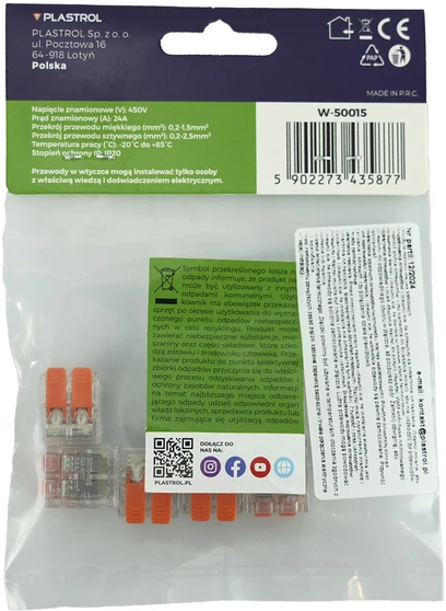 Plastrol Komplektas 5 vnt. greitųjų jungčių su svirtelėmis visų tipų laidams: sz-2d; 24a; 450v; lankstus laidas 0,2–1,5 mm², standus laidas 0,2–2,5 mm²