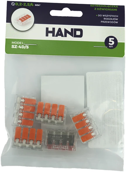 Plastrol Kompletas 5 vnt. greitųjų jungčių su svirtimis, tinkančių visų tipų laidams: sz-4d; 32a; 450v; lankstus laidas 0,2–1,5 mm², standus laidas 0,2–4 mm².