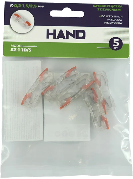 Plastrol Komplektas 5 vnt. greitųjų jungčių su svirtelėmis visų rūšių laidams: sz-1-1d; 24a; 450V; lankstus laidas 0,2–1,5 mm², standus laidas 0,2–2,5 mm²