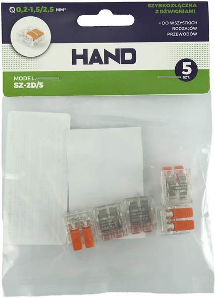 Plastrol Komplektas 5 vnt. greitųjų jungčių su svirtelėmis visų tipų laidams: sz-2d; 24a; 450v; lankstus laidas 0,2–1,5 mm², standus laidas 0,2–2,5 mm²