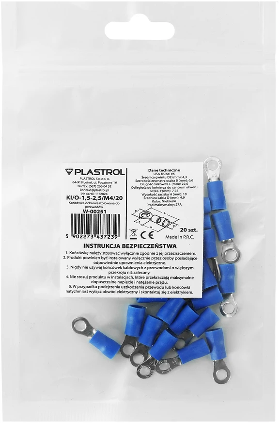 Plastrol Įvorinis antgalis izoliuotas laidams 1,5-2,5mm2; M4