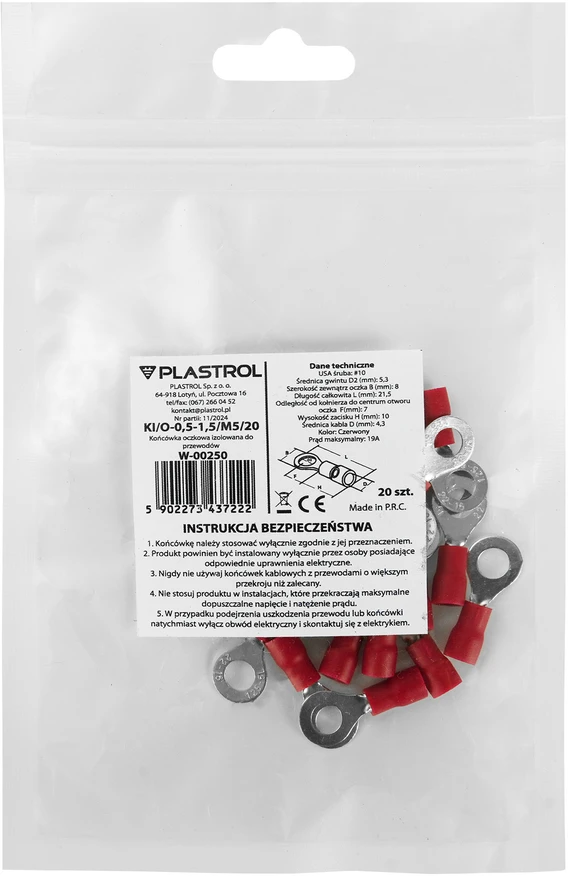 Plastrol Akinė antgalio įvorė izoliuota laidams 0,5-1,5mm2; m5