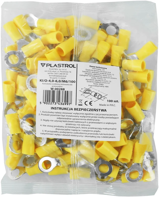 Plastrol Įvorinis antgalis izoliuotas laidams 4,0-6,0 mm²; M6