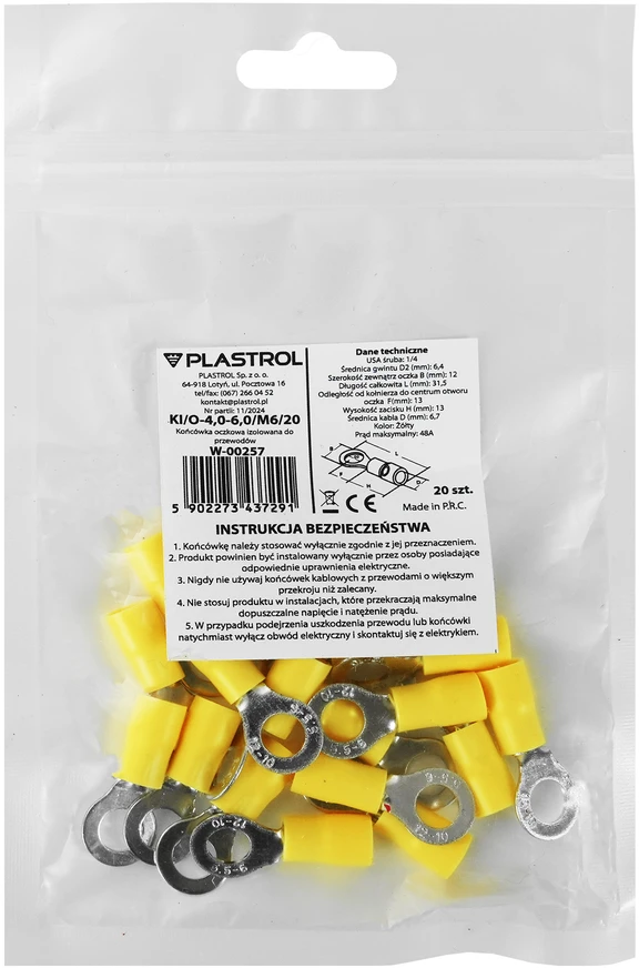 Plastrol Įvorinis antgalis izoliuotas laidams 4,0-6,0 mm²; M6