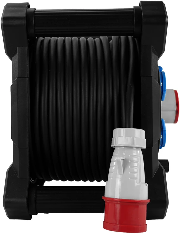 Hand Power Przedłużacz bębnowy kwadratowy linija hand pwr; 4p+su; 2x2p+su; ip44; 16a;400v; h07rn-f; 5×2,5; 25m;schuko; juoda