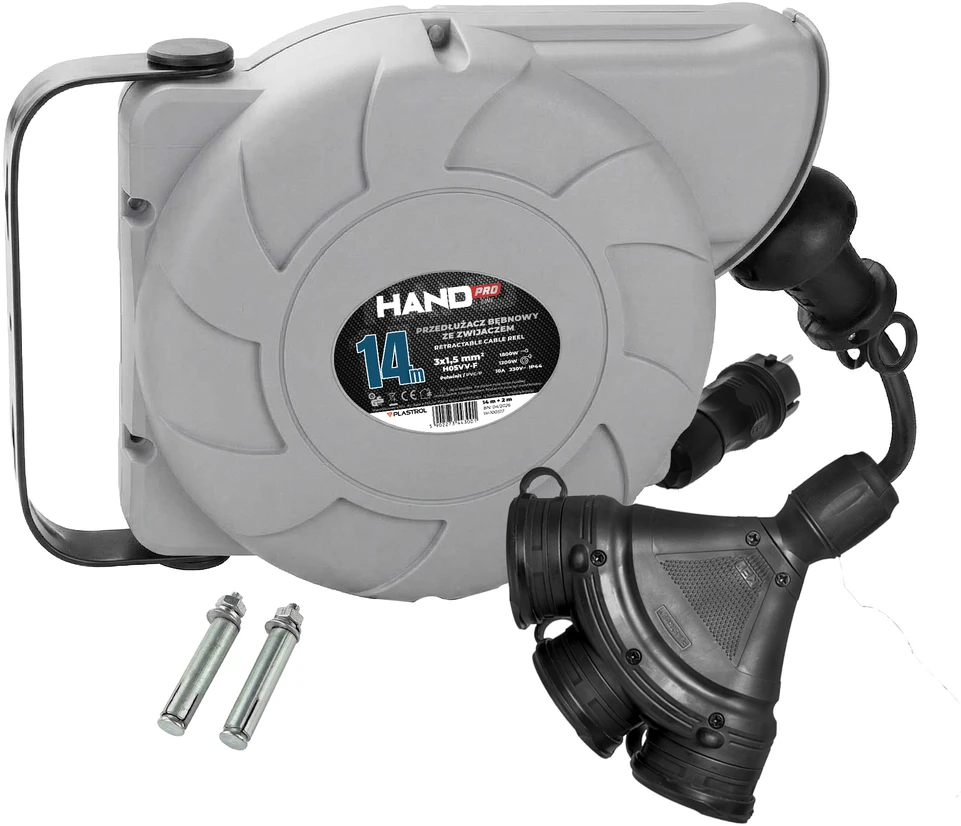 Hand Pro Būgninis prailgintojas su automatiniu susukikliu-ričiuku 14+2 m IP20, 31,5 mm, triguba lizdas ir kištukas extreme