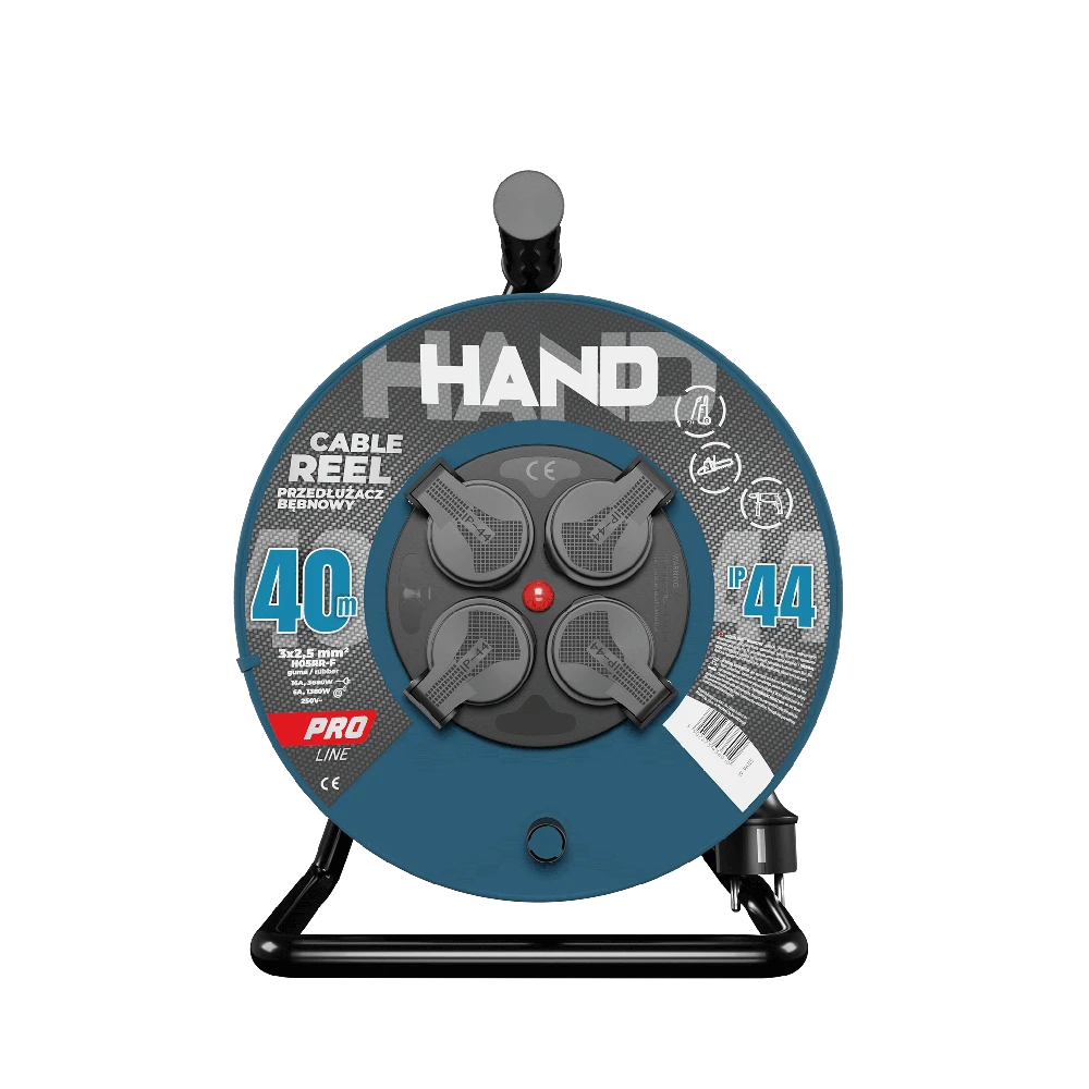 „Hand Pro“ kabelio būgnas, guminis apvyniotas laidas, IP44