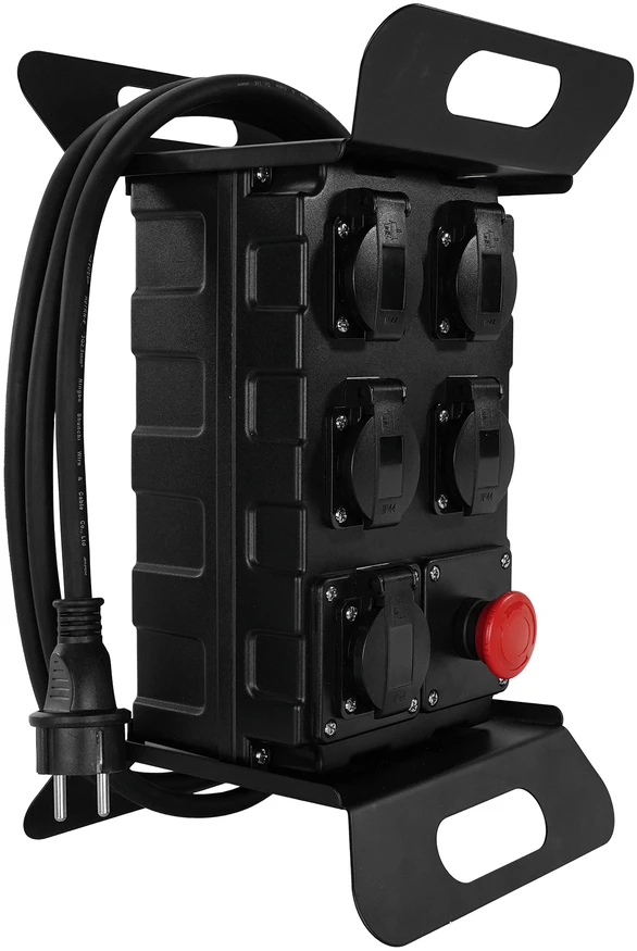 Plastrol Statybinis skirstomasis įrenginys nešiojamas su avariniu išjungikliu su apsauga; H07RN-F; 3×2,5; 230V, 4x2P+uz; 1xUSB; kabelio ilgis 2 m