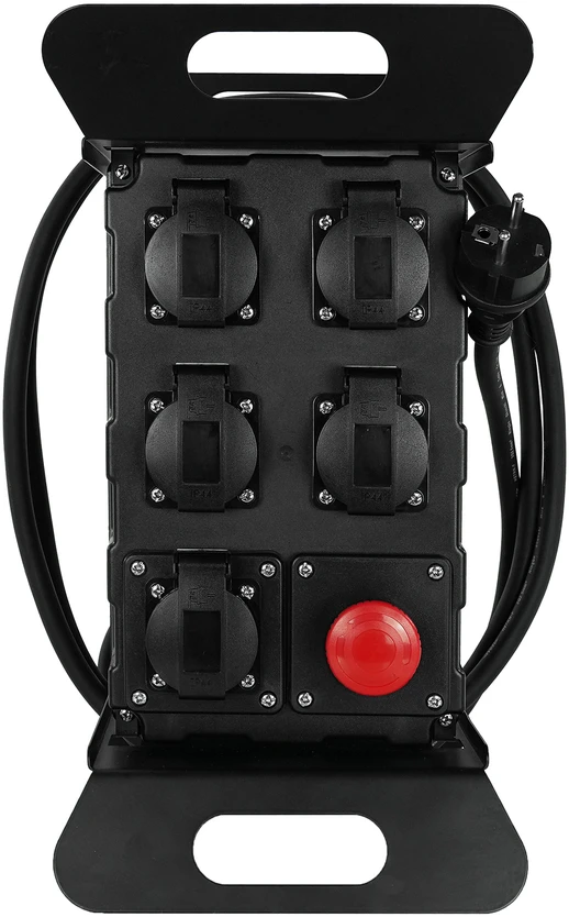 Plastrol Statybinis skirstomasis įrenginys nešiojamas su avariniu išjungikliu su apsauga; H07RN-F; 3×2,5; 230V, 4x2P+uz; 1xUSB; kabelio ilgis 2 m