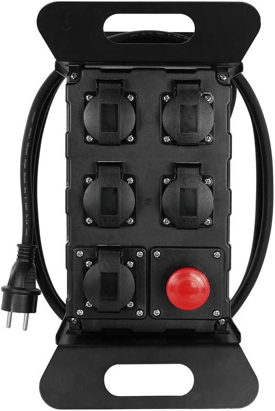 Plastrol Statybinis skirstomasis įrenginys nešiojamas su avariniu išjungikliu su apsauga; H07RN-F; 3×2,5; 230V, 4x2P+uz; 1xUSB; kabelio ilgis 2 m
