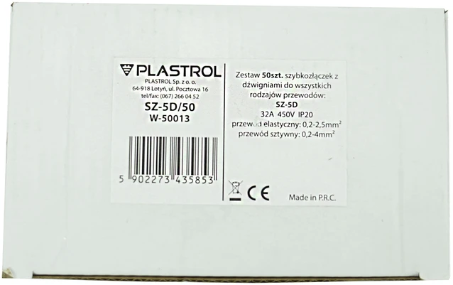 Plastrol Rinkinys 50 vnt. greitųjų jungiamųjų movų su svirtimis, tinkančių visų rūšių laidams: sz-5d; 32A; 450V; lankstus laidas 0,2–1,5 mm²; standus laidas 0,2–4 mm².