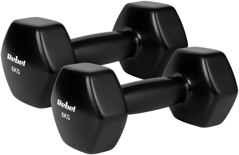 Hantelki żeliwne winylowe HEX 2x6kg, REBEL ACTIVE