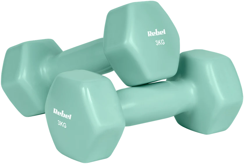 Ketaus vinilo hanteliai HEX rinkinys 30kg (2x1kg+2x2kg+2x3kg+2x4kg+2x5kg), REBEL ACTIVE