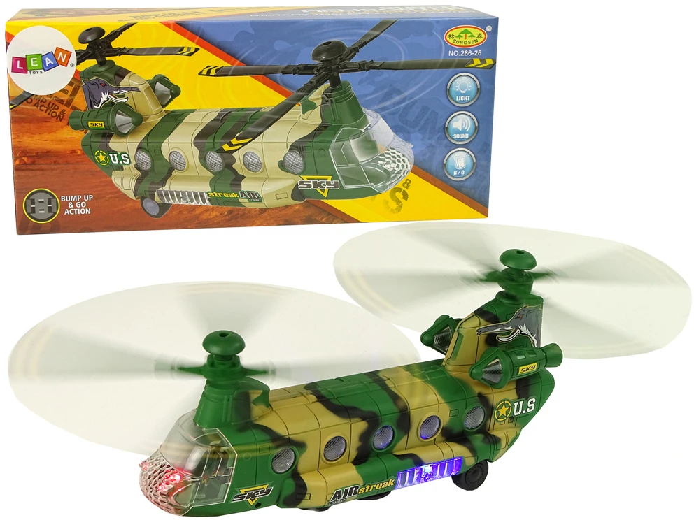 Lean Toys Karinio sraigtasparnis LeanToys High Wings su šviesom ir gasais