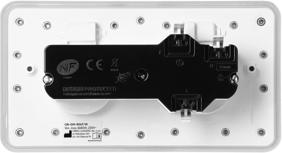 Orno Hermetyczne Hermetiškas dvigubas elektros lizdas, stačiakampis, IP55, 2x2P+Z (prancūziškas), baltas