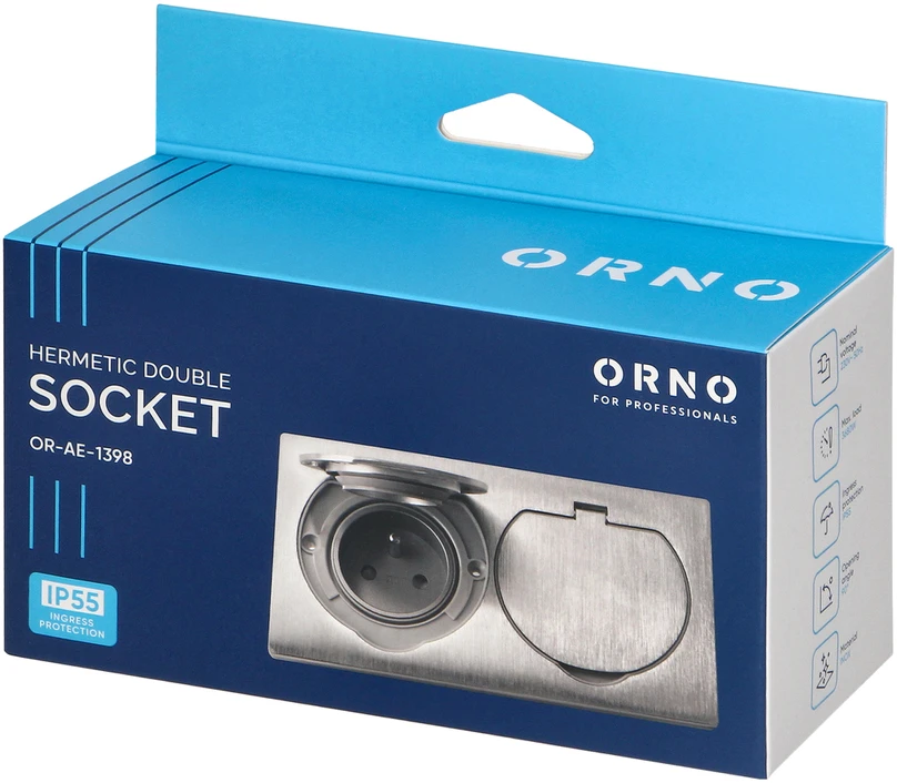 Orno Įleidžiamas kištukinis lizdas 2x250V OR-AE-1398, inox