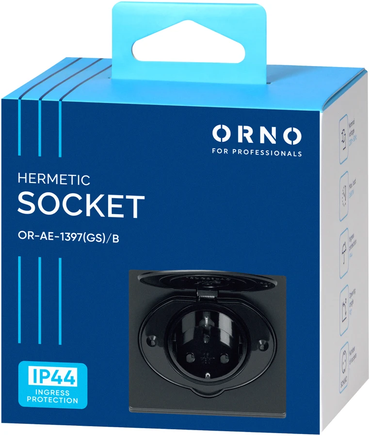 Orno Hermetyczne Hermetiškas elektros lizdas, IP44, 1x2P+Z (Schuko), juodas