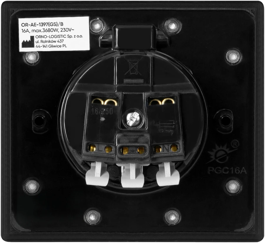 Orno Hermetyczne Hermetiškas elektros lizdas, IP44, 1x2P+Z (Schuko), juodas