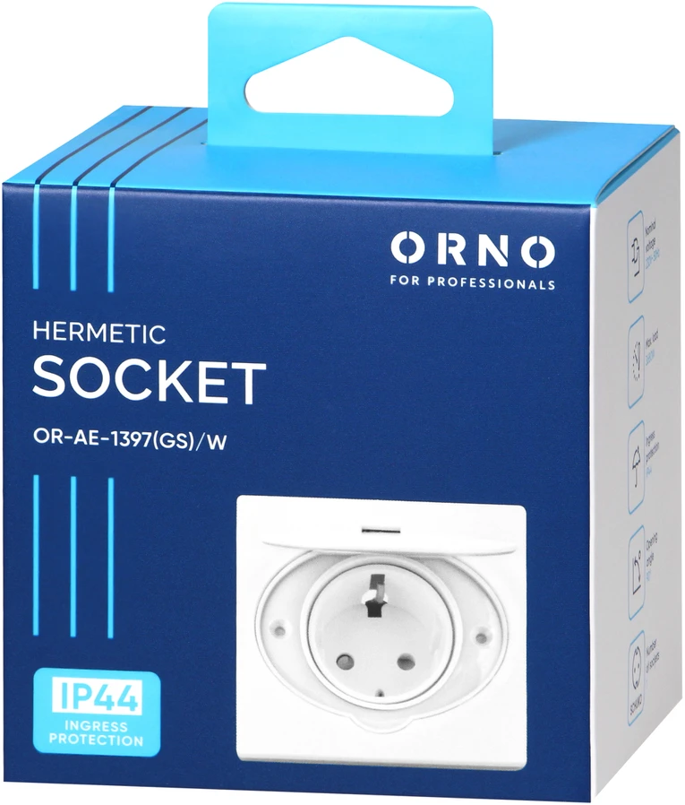 Orno Hermetyczne Hermetiškas elektros lizdas, IP44, 1x2P+Z (Schuko), baltas