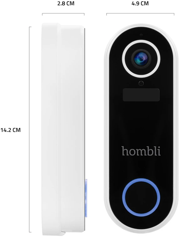 „Hombli“ – išmaniųjų durų skambučių reklaminis rinkinys (2 durų skambutis + 2 varpeliai), baltas