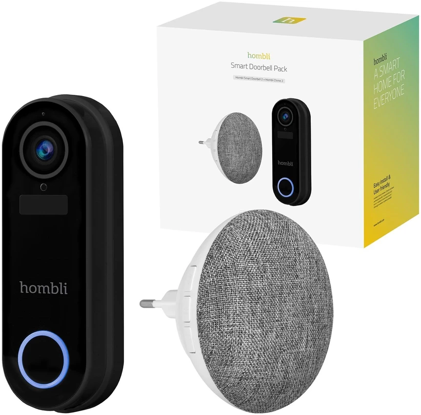 „Hombli“ – išmaniųjų durų skambučių reklaminis rinkinys (2 durų skambutis + 2 varpeliai), juodas