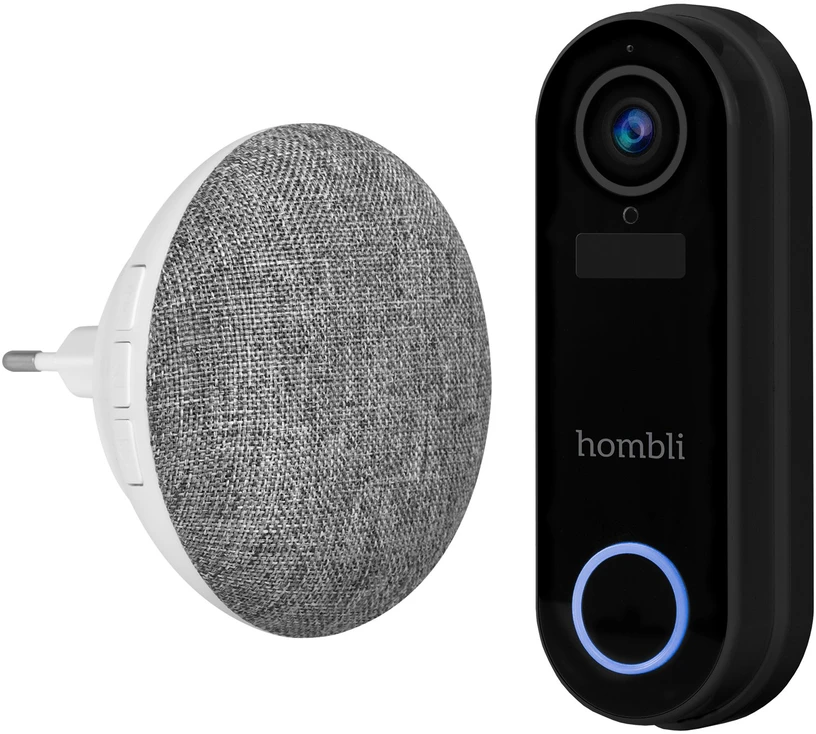 „Hombli“ – išmaniųjų durų skambučių reklaminis rinkinys (2 durų skambutis + 2 varpeliai), juodas