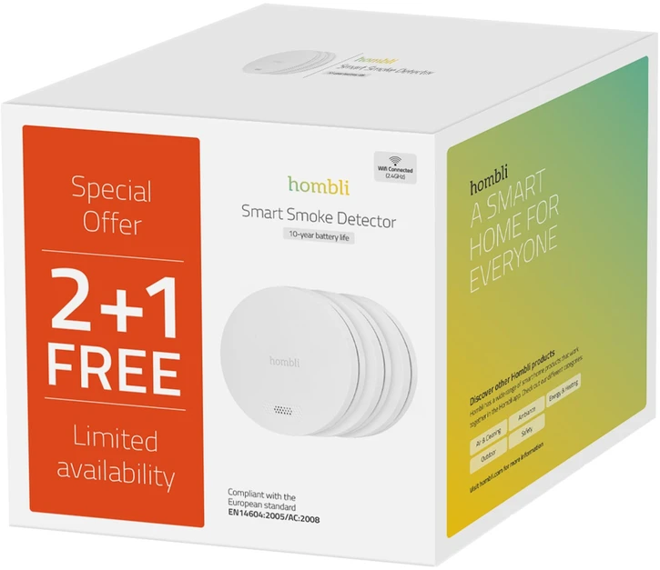 „Hombli“ – išmanusis dūmų detektorius, reklaminis rinkinys, 2+1, baltas