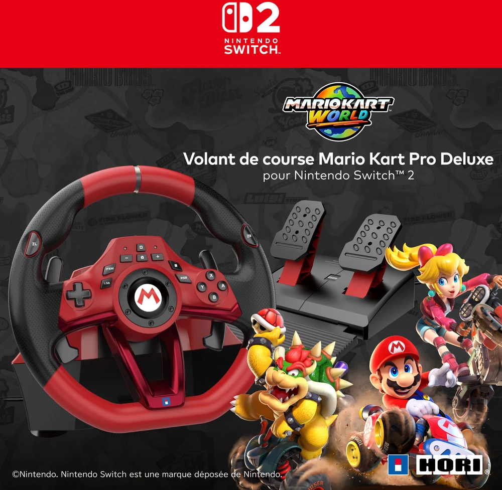 HORI - „Mario Kart Racing Wheel Pro DELUXE“ - raudonas - 11 colių (28 cm)