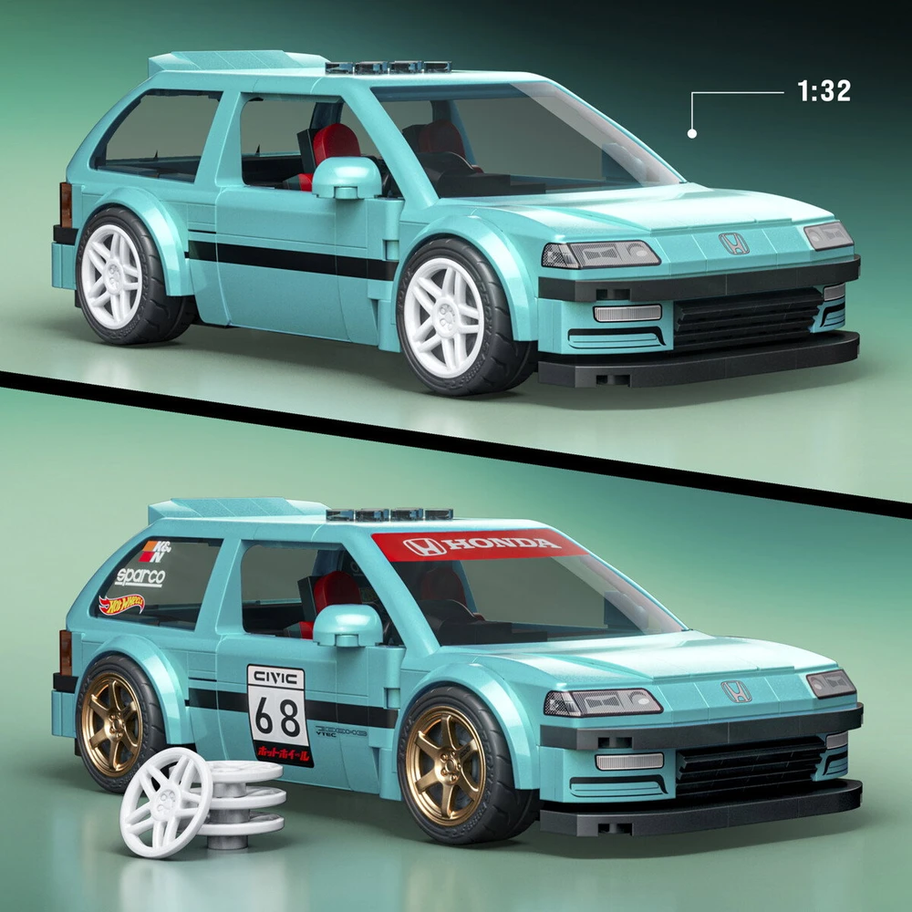 MATTEL BRICK SHOP HOT WHEELS Honda Custom 90 Civic EF konstruktorius (JHF62)