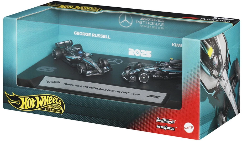 Mattel HOT WHEELS PREMIUM F1 dviejų Mercedes-Benz George Russel ir Kimi Antonelli bolidų rinkinys (JMM93)
