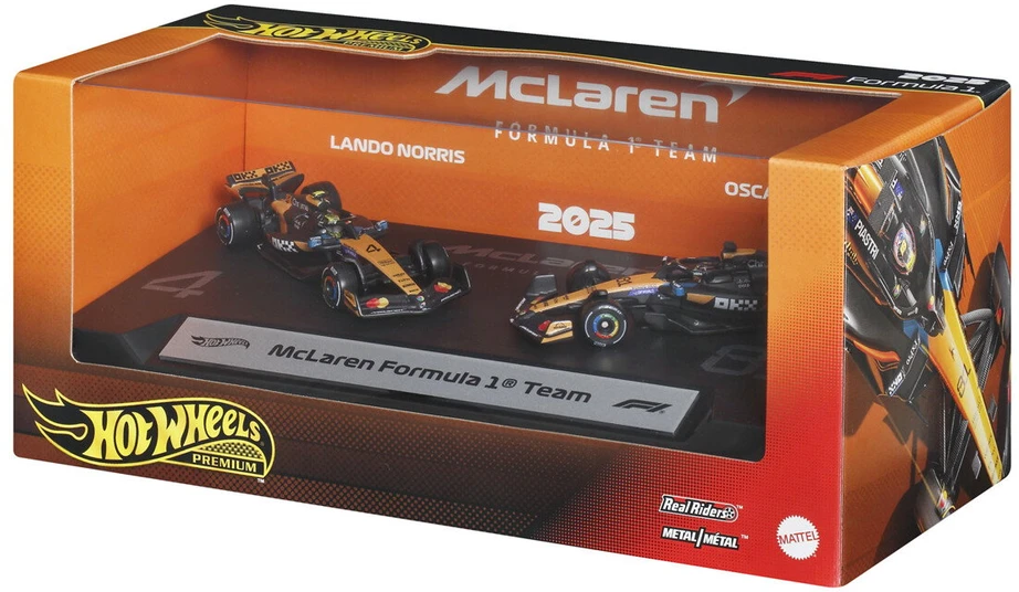 Mattel HOT WHEELS PREMIUM F1 dviejų McLaren Lando Norris ir Oscar Piastri bolidų rinkinys (JMM91)